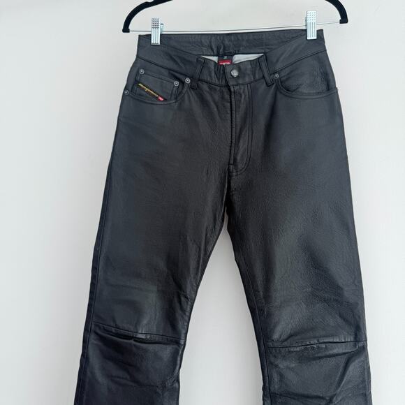 Vintage Diesel Leather Pants Womens 26 Black Y2K Flare Bootcut Low Rise Biker - Picture 3 of 16